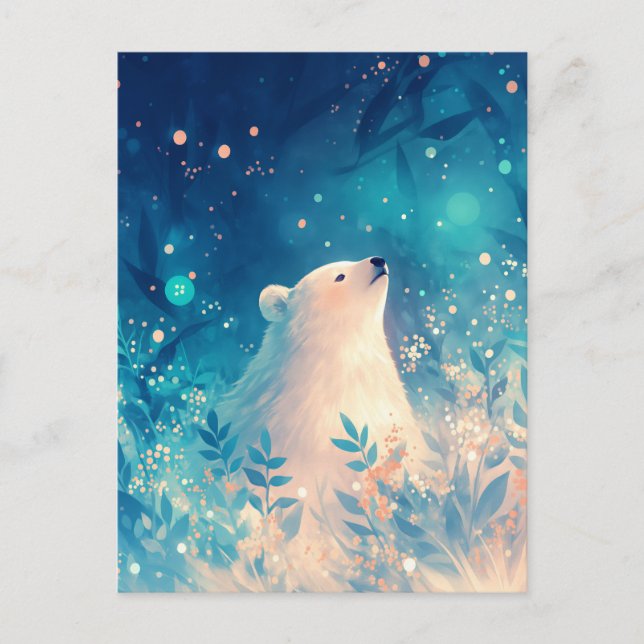 Carte Postale Serene Polar Bear in Ethereal Blue Garden (Devant)