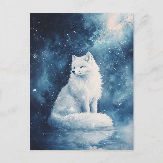 Carte Postale Serene White Fox Under Starry Midnight Sky (Devant)