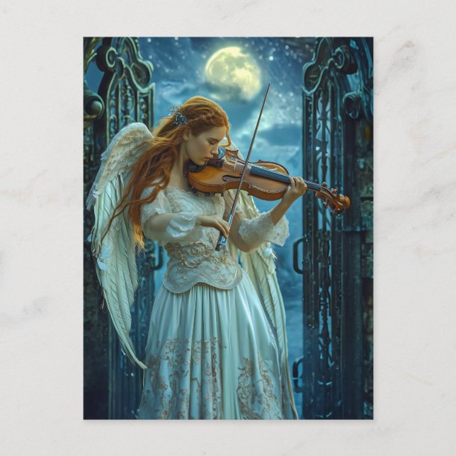 Carte Postale Sérénité Céleste Ange Féminin avec un Violon (Devant)