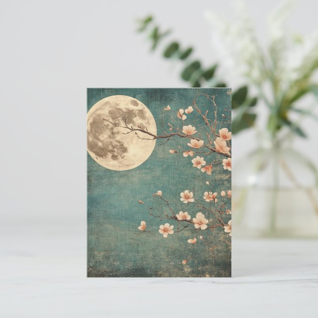 Carte Postale Sérénité de la fleur de cerisier sur la Lune (Debout devant)