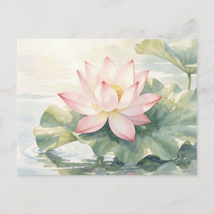 Carte Postale Sérénité du lotus rose aquarelle