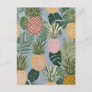 Carte Postale Sérénité tropicale : Ananas et palmiers peints