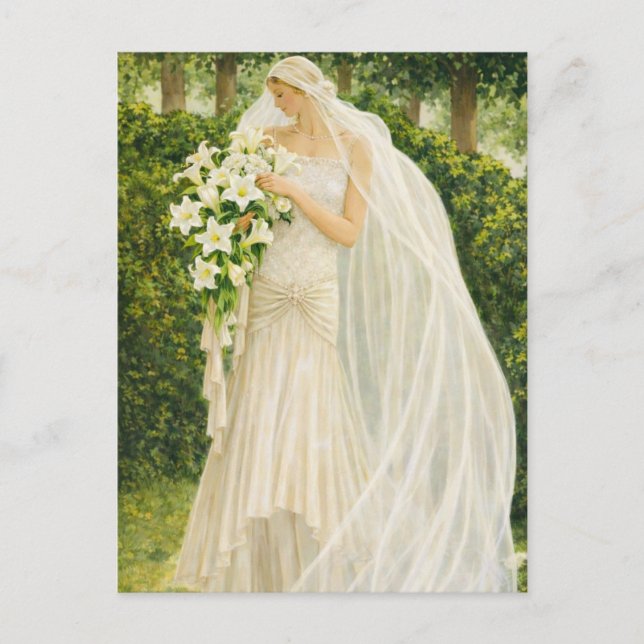 Carte Postale Serenity in Ivory: A Bride in a Garden Reverie (Devant)