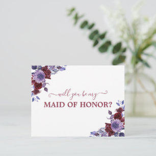 Carte Postale Serez-vous ma demoiselle d'honneur Fleur violet