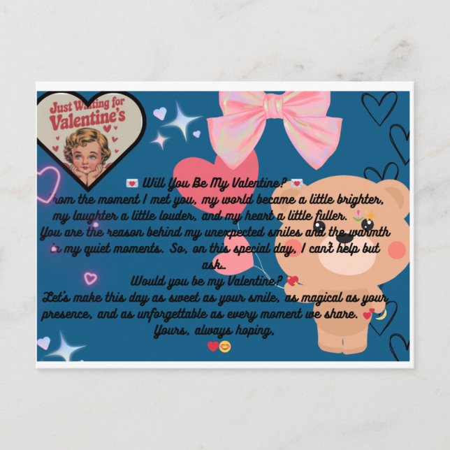 Carte Postale serez-vous ma valentine ? (Devant)