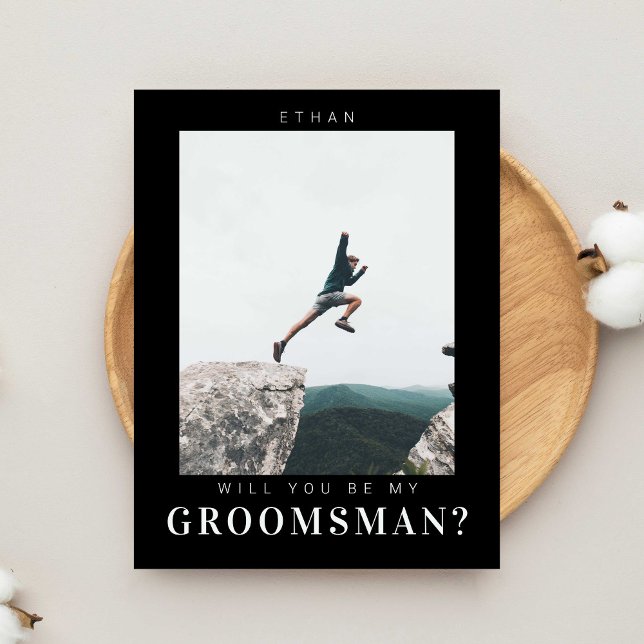 Carte Postale Serez-vous mon Groomsman Minimal Photo Modern Dark (Créateur téléchargé)
