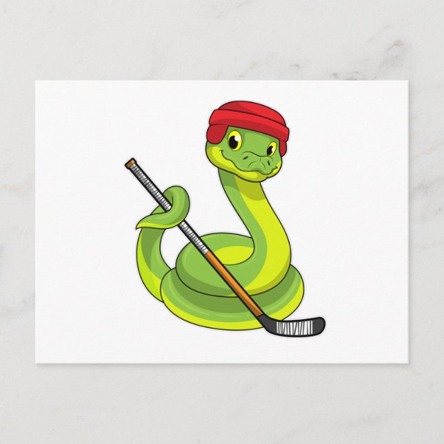 Carte Postale Serpent à la hockey sur glace avec Bâton de hockey (Devant)