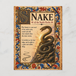 Carte Postale Serpent, Art du Bestiaire Médiéval