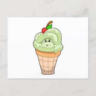 Carte Postale Serpent avec cône crème glacée & cerise