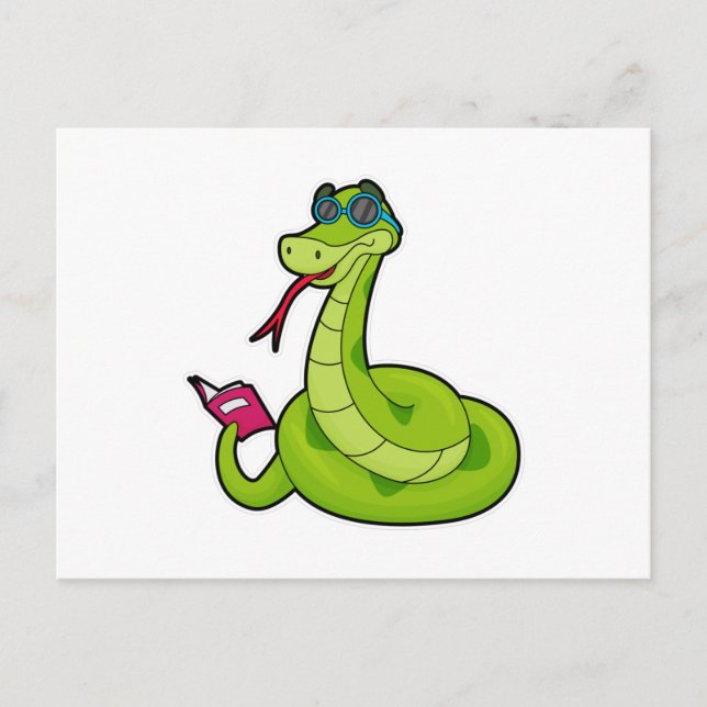 Carte Postale Serpent avec Lunettes de Soleil & Livre (Devant)