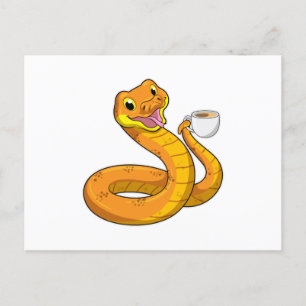 Carte Postale Serpent avec une tasse de café