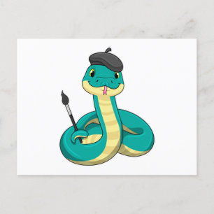 Carte Postale Serpent comme peintre avec pinceau