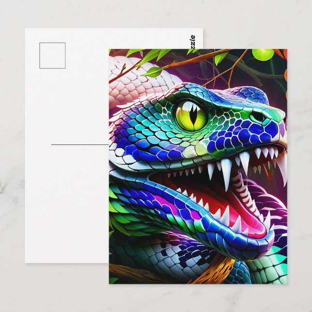 Carte Postale Serpent de Cobra aux écailles turquoise et bleue v (Devant / Derrière)