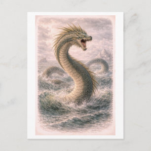 Carte Postale Serpent de mer de style vintage (série mythique)