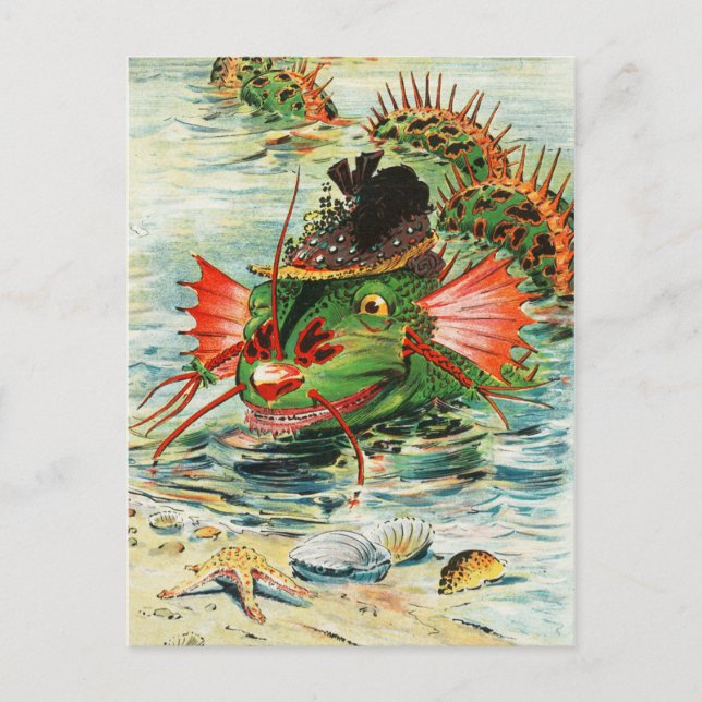Carte Postale Serpent de mer portant un Casquette en plumes (Devant)
