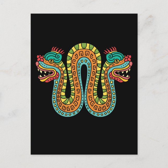 Carte Postale Serpent Double Tête Aztèque Mexique Art (Devant)