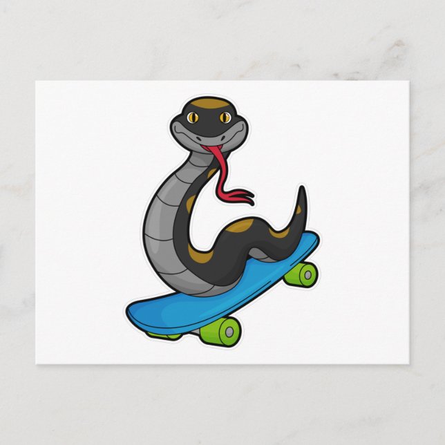 Carte Postale Serpent en patineur avec planche à roulettes (Devant)