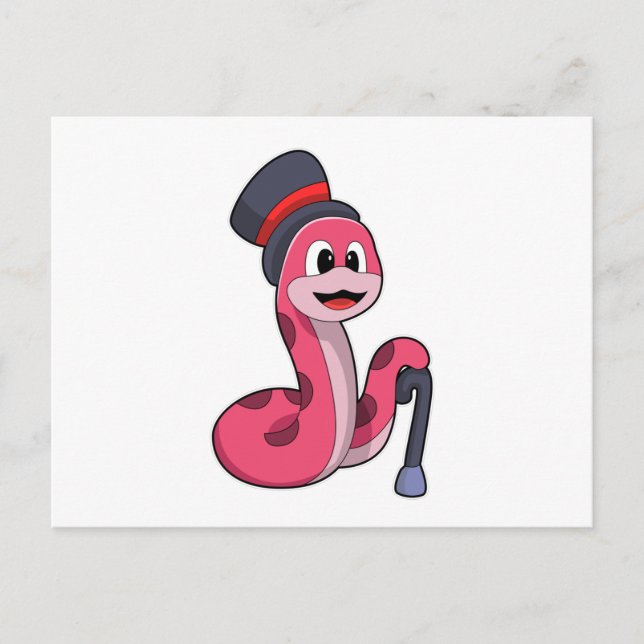 Carte Postale Serpent gentleman avec chapeau et canne (Devant)