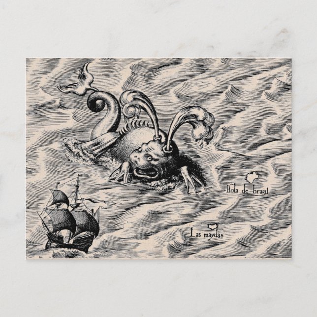 Carte Postale Serpent maritime et voilier (Devant)