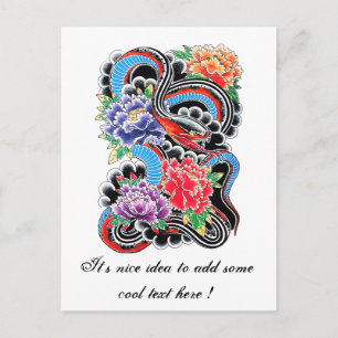 Carte Postale Serpent oriental cool avec tatouage de fleurs de l