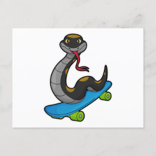 Carte Postale Serpent patineur avec planche à roulettes