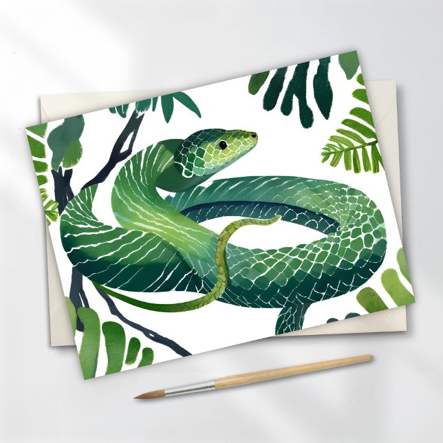 Carte Postale Serpent Vert | Année du Serpent Aquarelle (Créateur téléchargé)