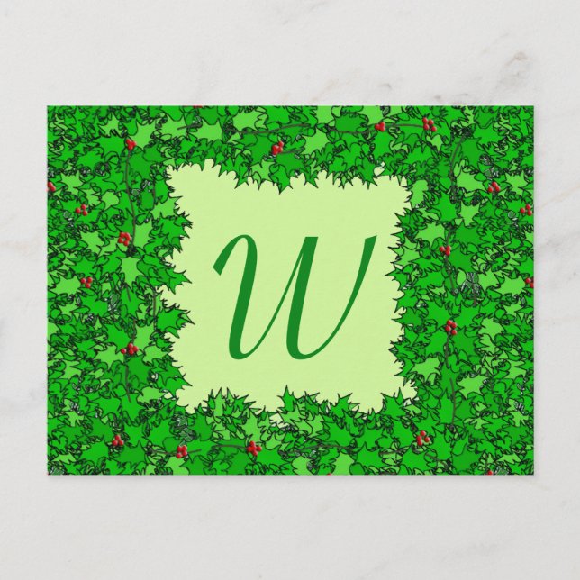 Carte Postale Serre Holly avec Monogramme, Vert foncé (Devant)