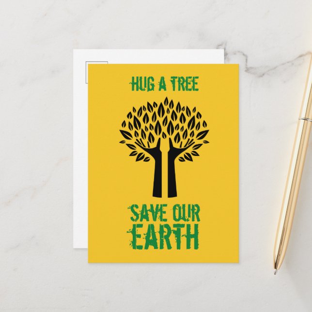 Carte Postale Serrer un arbre sauver notre terre (Devant/Arrière en situation)