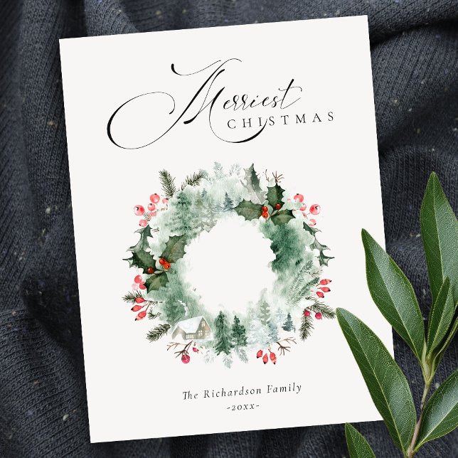 Carte Postale Serrure de Noël rouge Holly Berries Pine Tree (Créateur téléchargé)