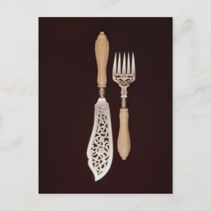 Carte Postale Serveurs de poisson avec poignées en ivoire sculpt