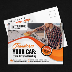 Carte Postale Service de lavage et de cirage de voiture orange p