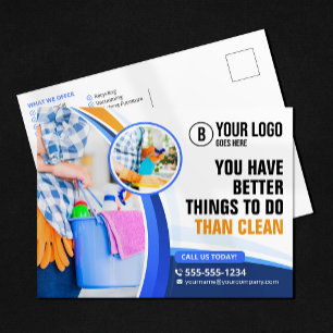 Carte Postale Service de nettoyage de maison Blue Orange