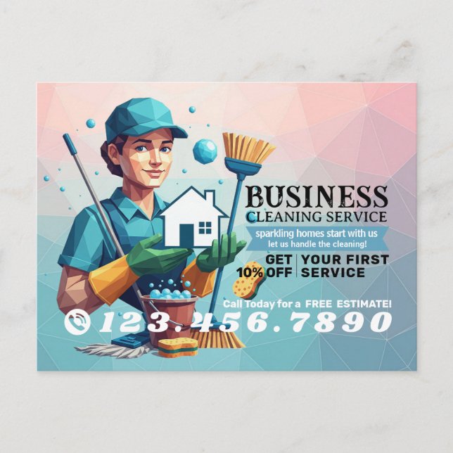 Carte Postale Service de nettoyage de maison moderne ménage (Devant)