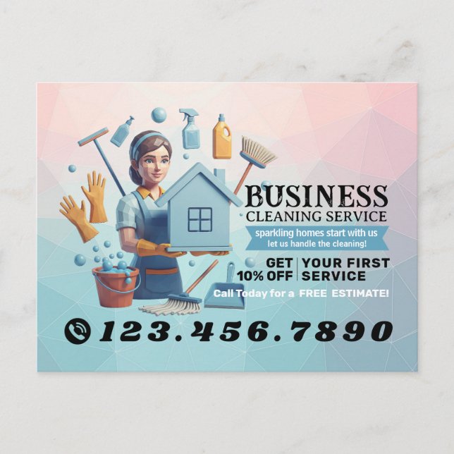Carte Postale Service de nettoyage de maison moderne ménage (Devant)