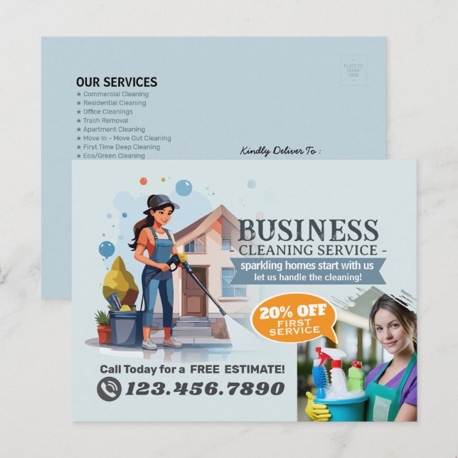 Carte Postale Service de nettoyage de maison moderne ménage (Devant / Derrière)