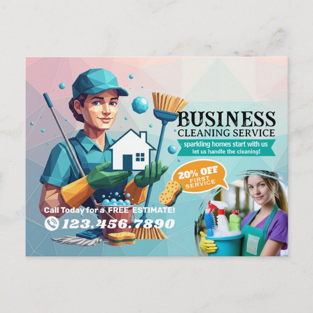 Carte Postale Service de nettoyage de maison moderne ménage (Devant)