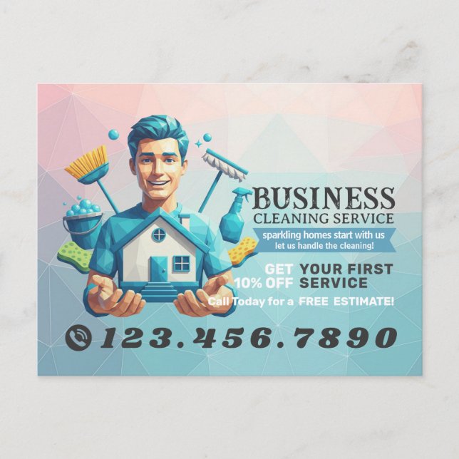 Carte Postale Service de nettoyage de maison moderne ménage (Devant)