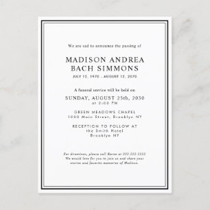 Carte Postale Service funéraire moderne élégant Célébration de l