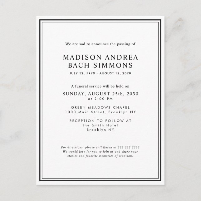 Carte Postale Service funéraire moderne élégant Célébration de l (Devant)