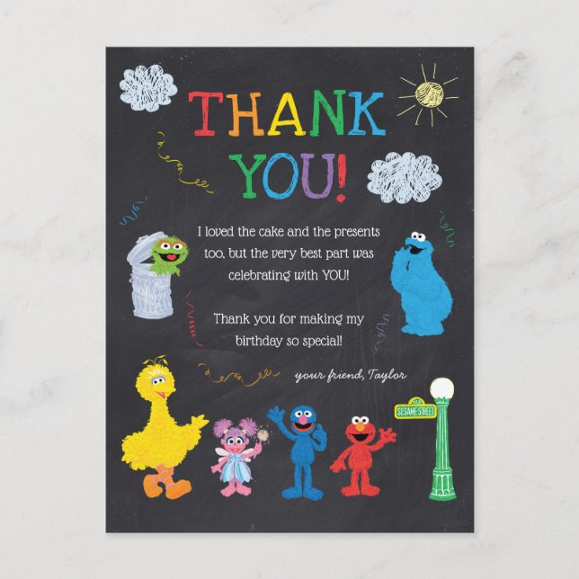 Carte Postale Sesame Street Pals Chalkboard Arc-en-ciel Merci (Devant)