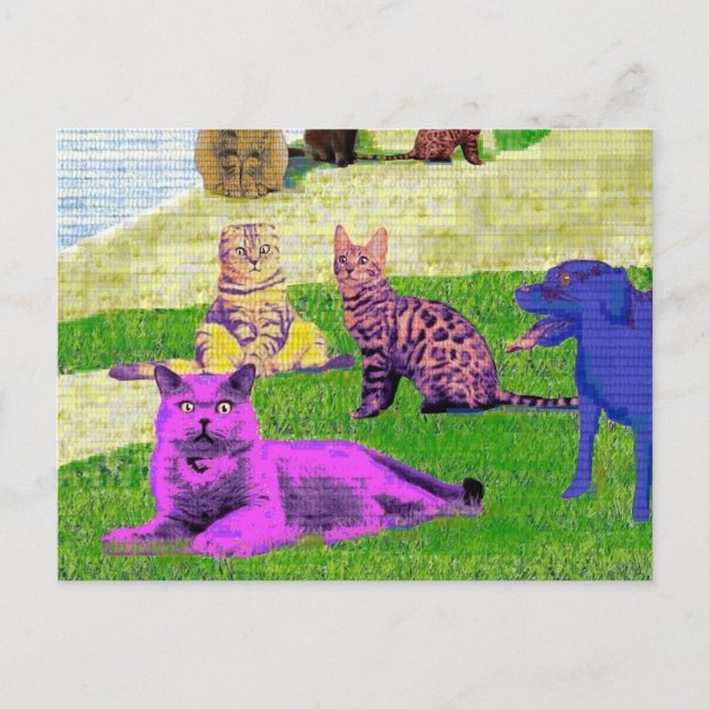 Carte Postale Seurat Dimanche Après-Midi Parodie Cat Art (Devant)