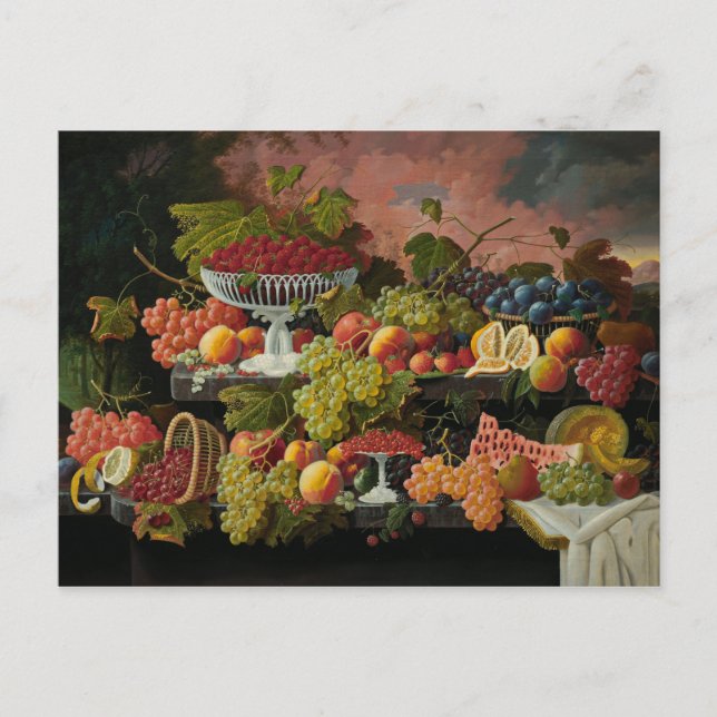 Carte Postale Severin Roesen - La vie à deux niveaux avec fruits (Devant)