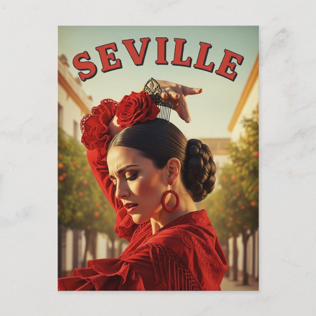 Carte Postale Séville Espagne Danseur de flamenco en rouge (Devant)