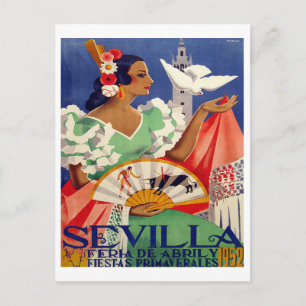 Carte Postale Séville, Espagne, femme avec pignon blanc, vintage