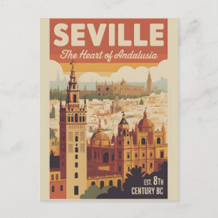 Carte Postale Séville Espagne Rétro Ciel Ville Voyage 