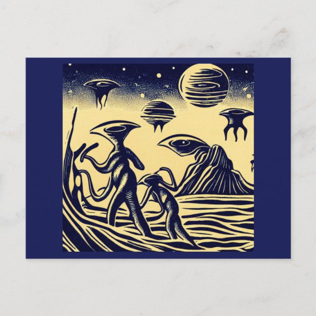 Carte Postale SF - Aliens Sur Une Planète Étrange Bois 1 (Devant)