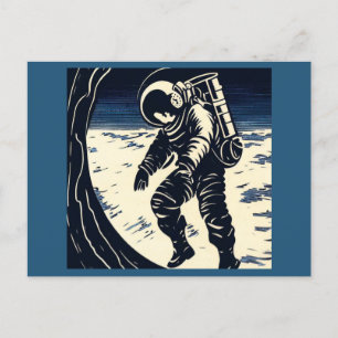 Carte Postale SF - Astronaut sur Spacewalk Woodcut 3