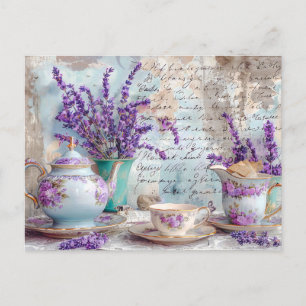 Carte Postale shabby chic lavender with Classic Tea Service