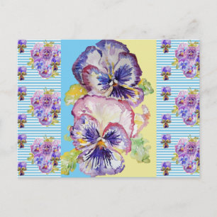 Carte postale Shabby Chic Pansy Pastel Blue Stripe