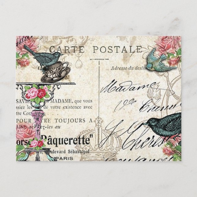 Carte postale Shabby Chic Paris Bluebird (Devant)